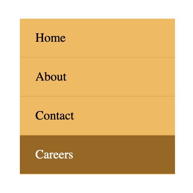 Vertical Menu; four options with 4th one being 'active'.